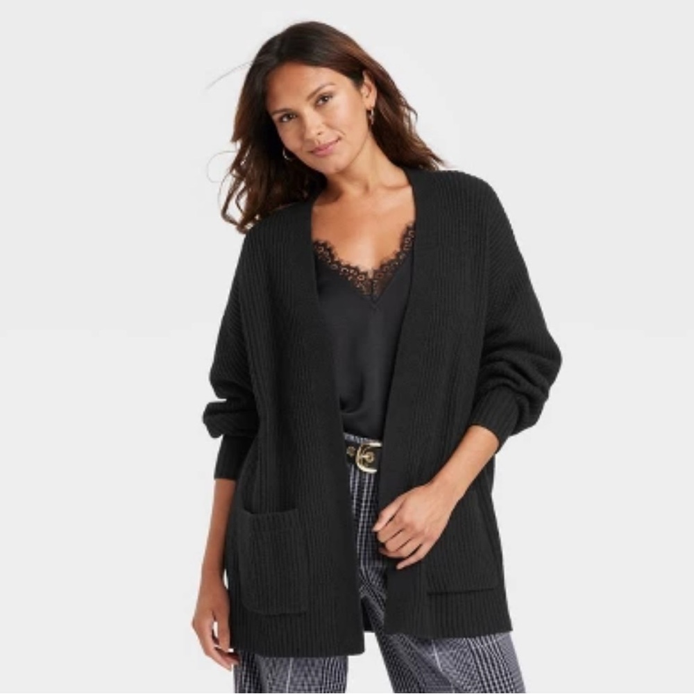 Women Black Open-Front Cardigan Oversized w/ pockets - Univeral Thread™ NWT Sml - Picture 2 of 4